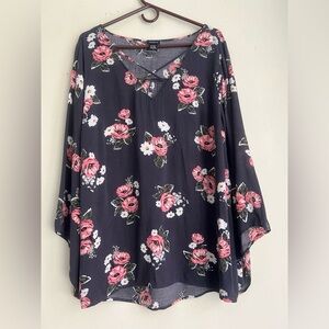 Torrid Black and Pink Floral Blouse